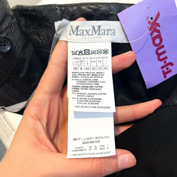 MaxMara 100% Leather Black Animal Embossed Designer Mini Skirt 8 NWT - Picture 7 of 9